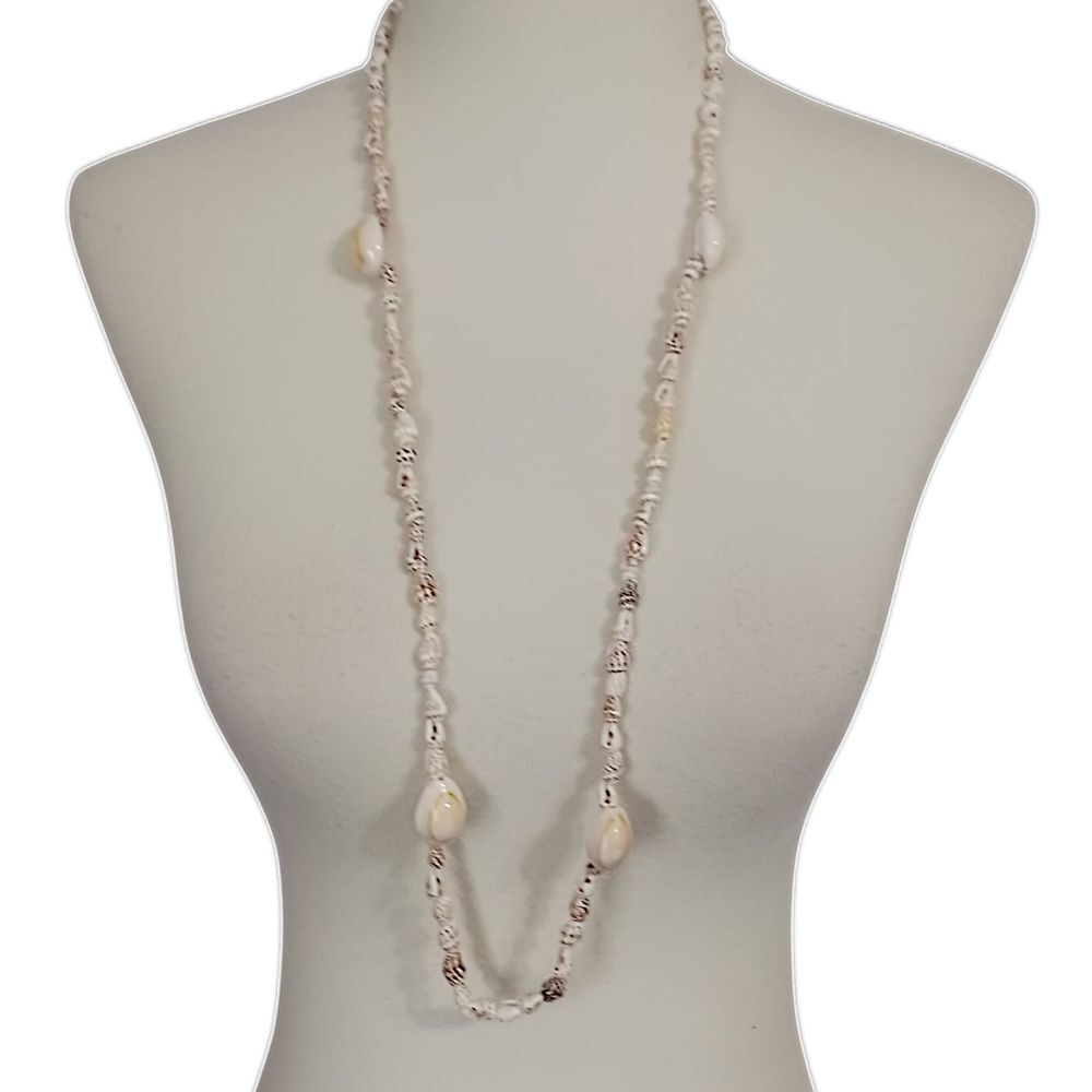 Vtg Hawaiian Shell Lei Necklace Nassau & Cowrie Seashells Beach Boho Tropical‎